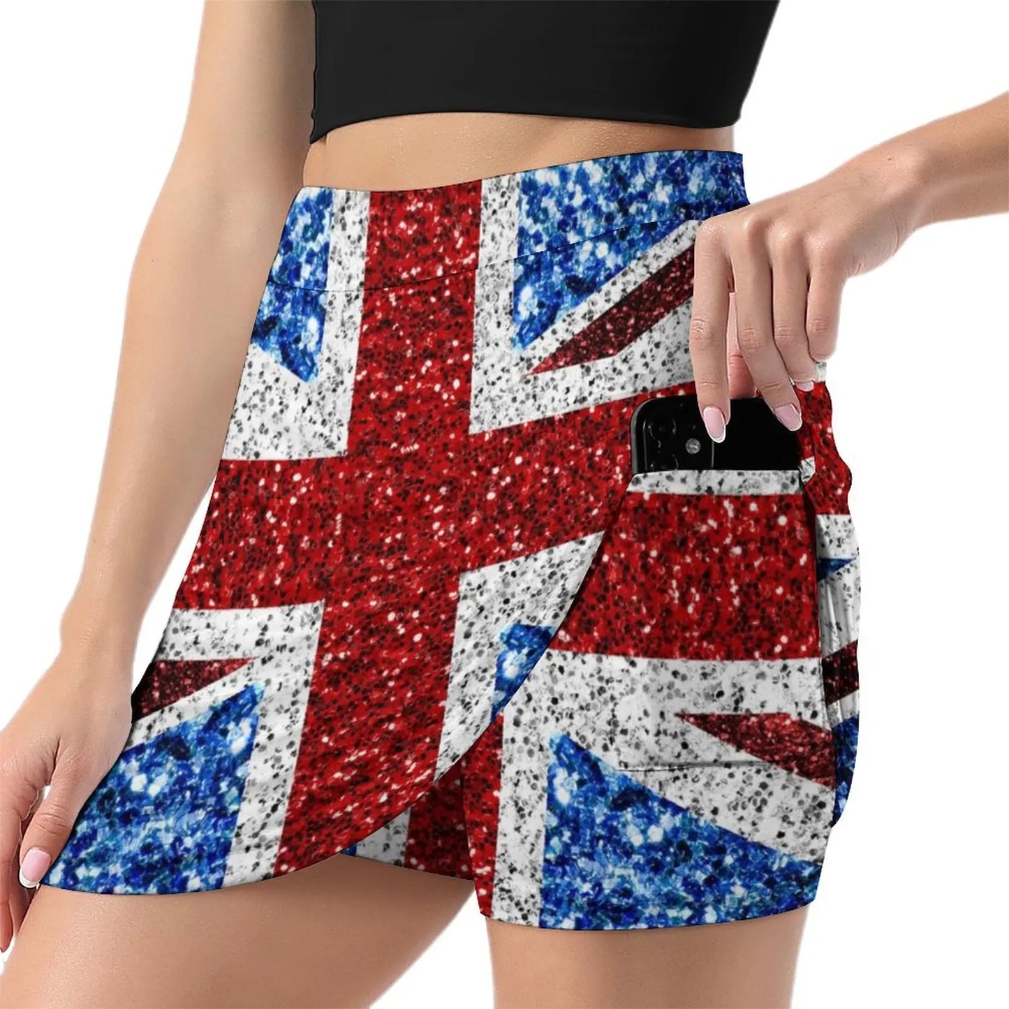 Union Jack Glitter Effect Mini Skirt