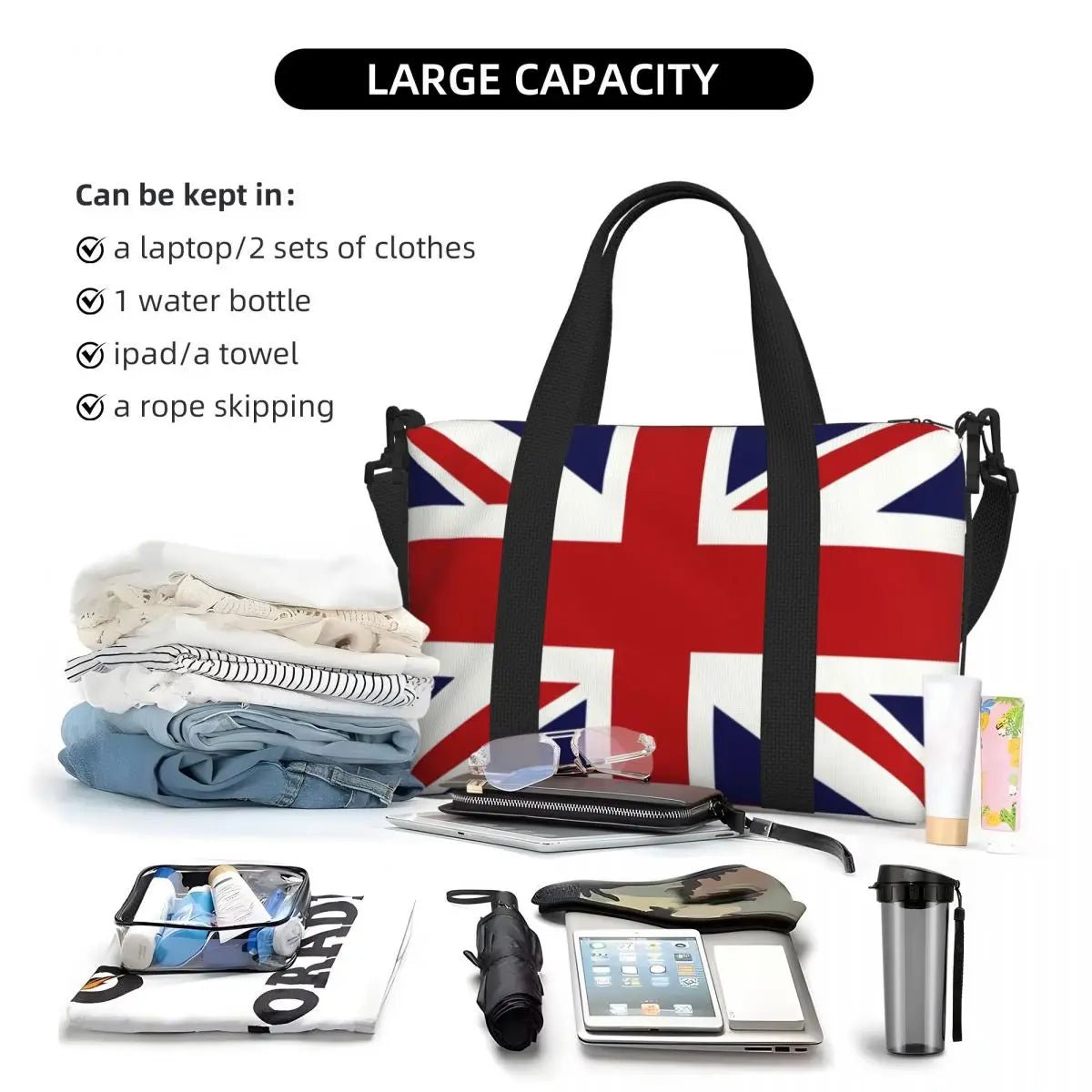 Custom Union Jack Flag Of The UK Tote Bag Women Big Capacity Gym Beach Travel Bags