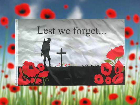 British Remembrance Day Poppy Cross Lest We Forget Flag banners